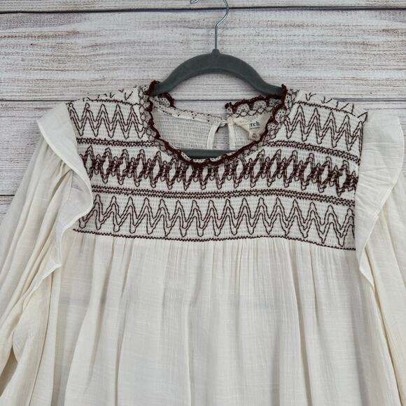 Perch by Blu Pepper Embroidered Blouse Womens 2XL Cream Brown Ruffles - Picture 3 of 13